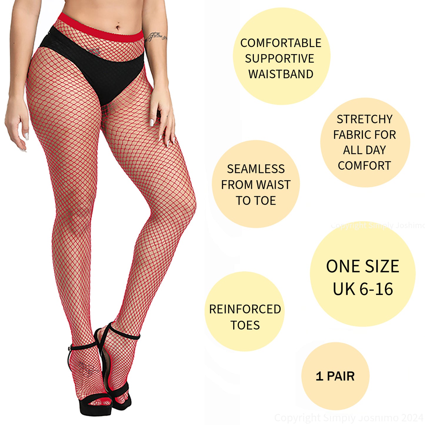 Red Coloured Fishnet Tights - Micro, Regular, Large, or Whale Net - 1 Pair