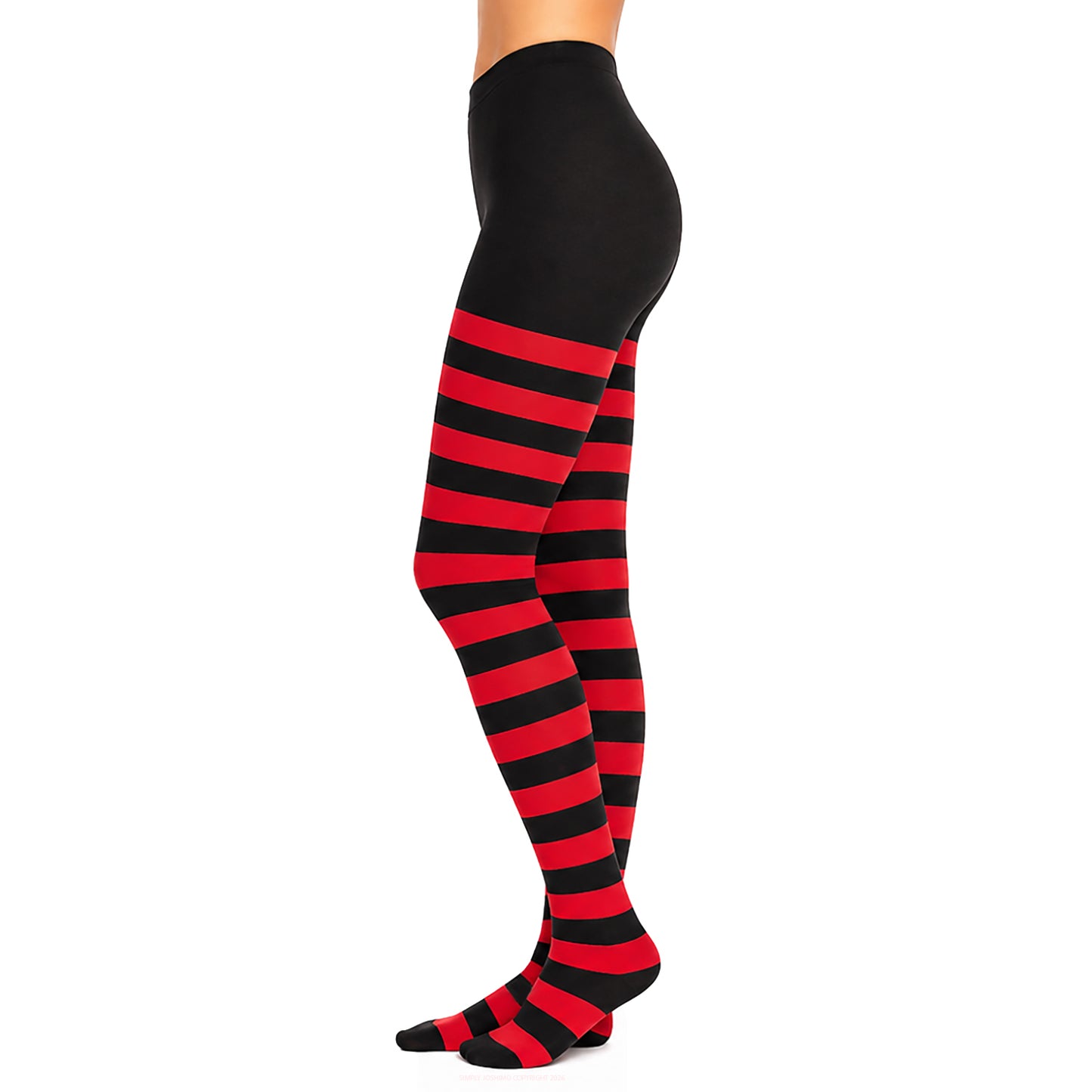 Vibrant Patterned Red and Black Striped Tights Outfit