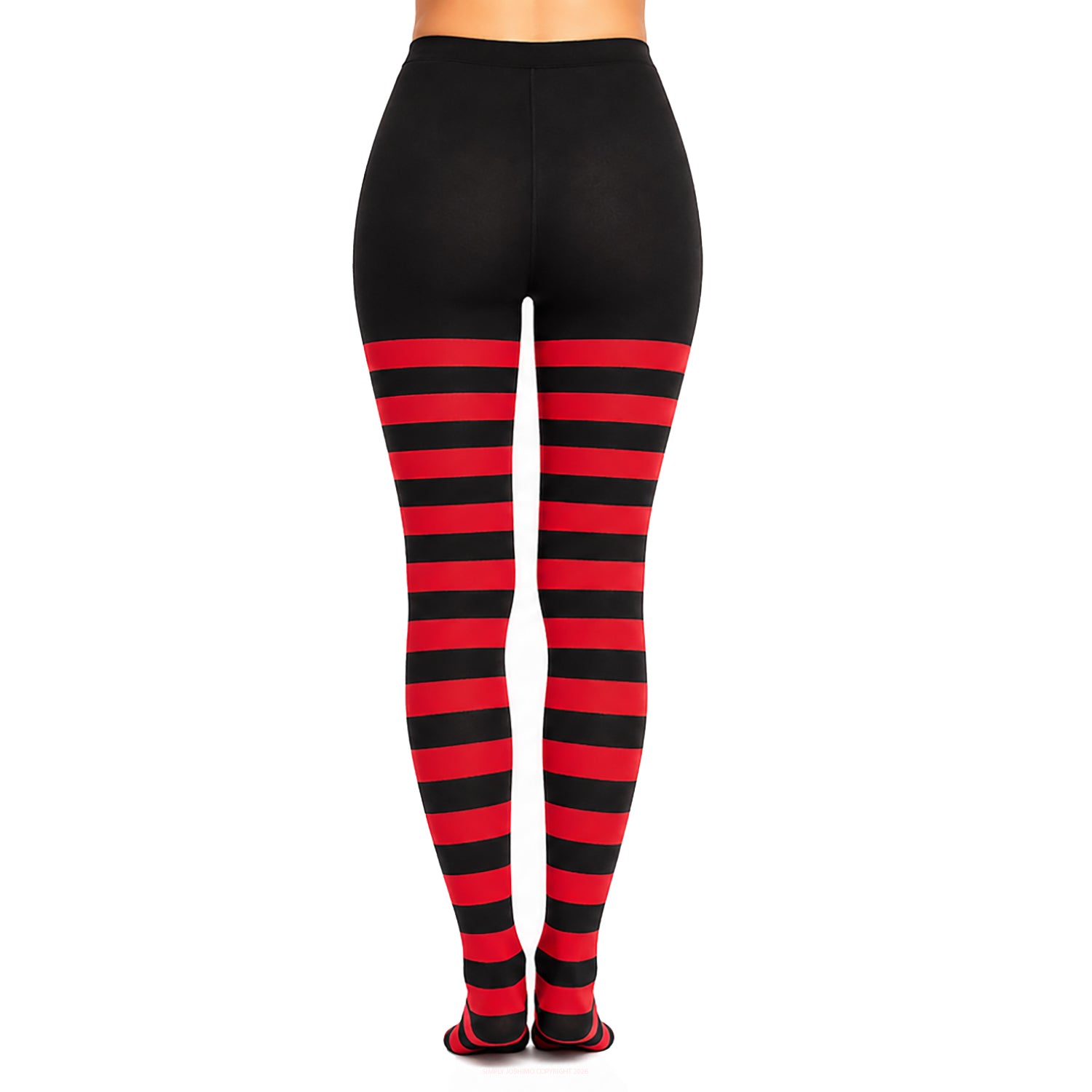Black and red striped tights on a white background