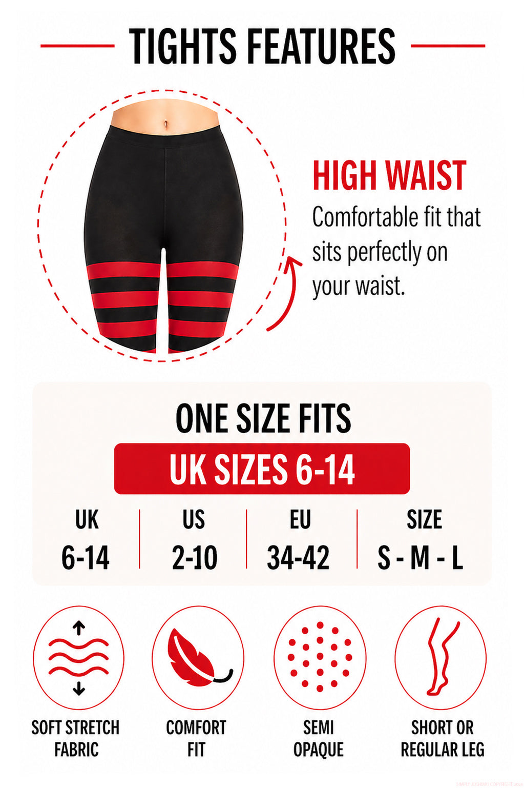 Red and Black Tights Features
