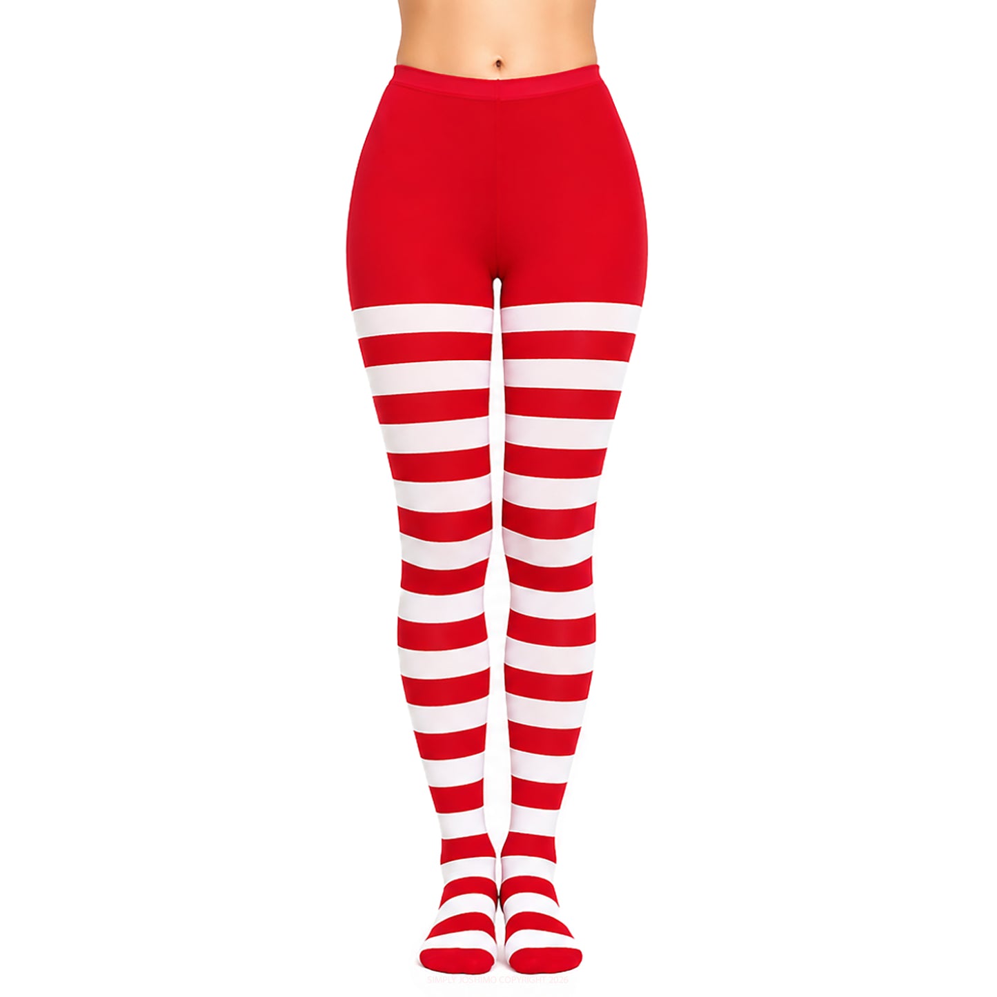 Soft stretch red and white striped tights for Christmas outfits