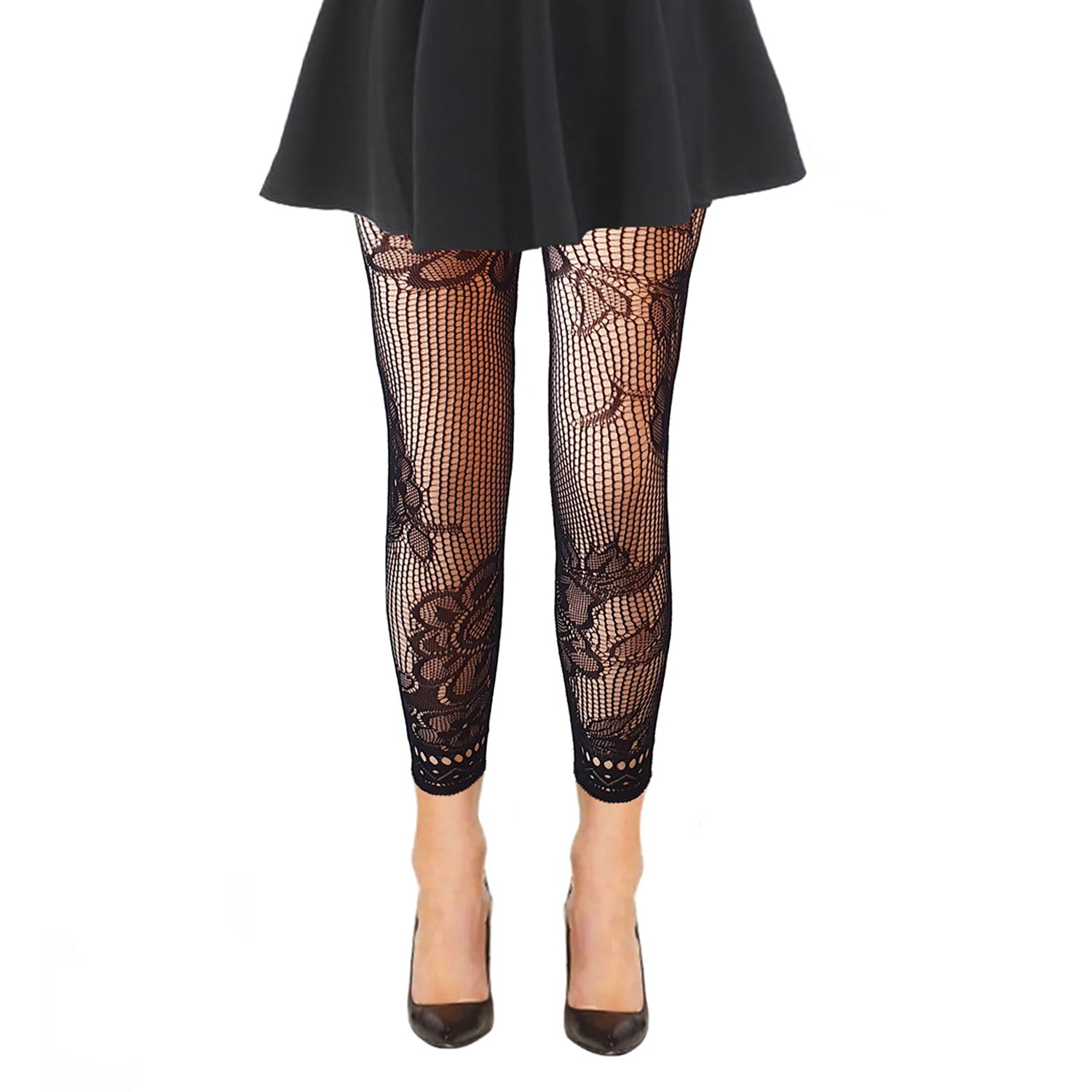 Black Floral Mesh Footless Tights- Simply Joshimo