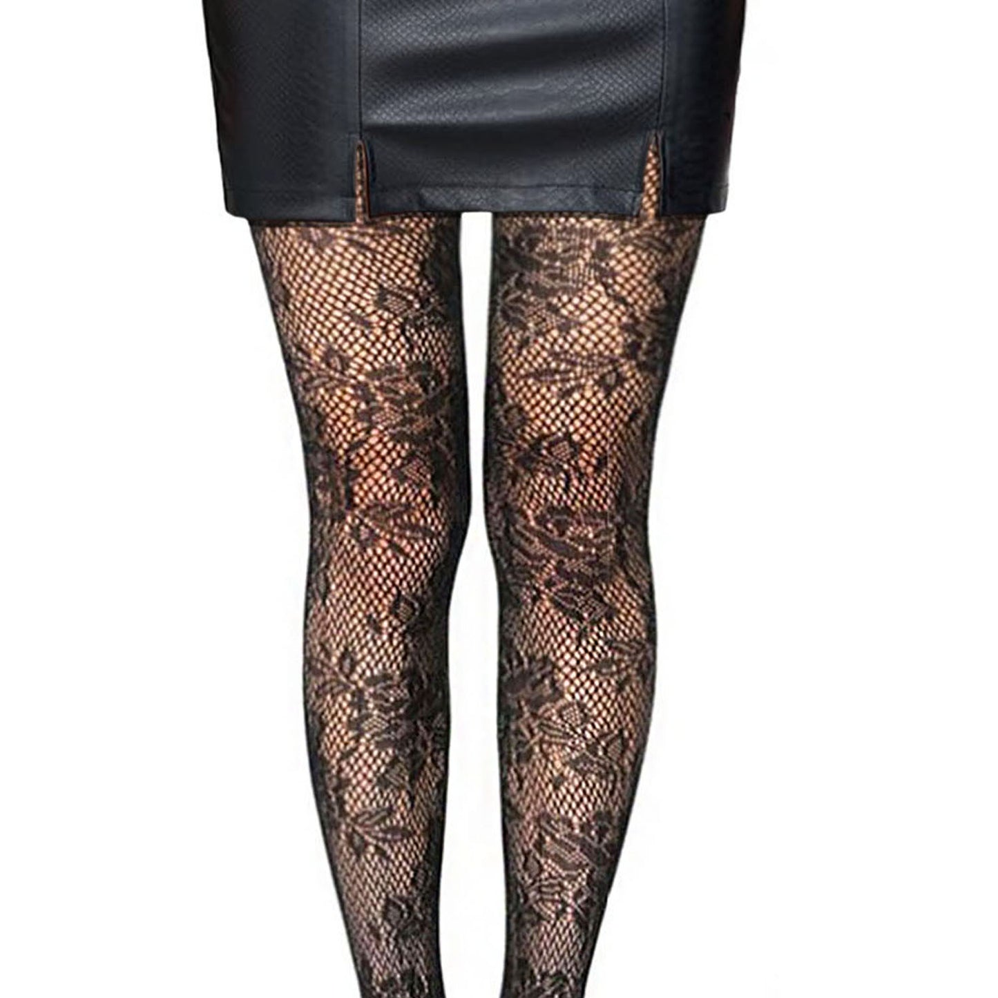 Flower tights with a faux leather skirt