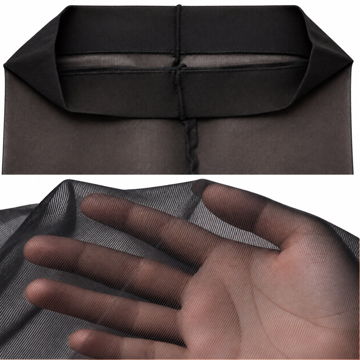 Black sheer fabric shown to demonstrate transparency and texture.