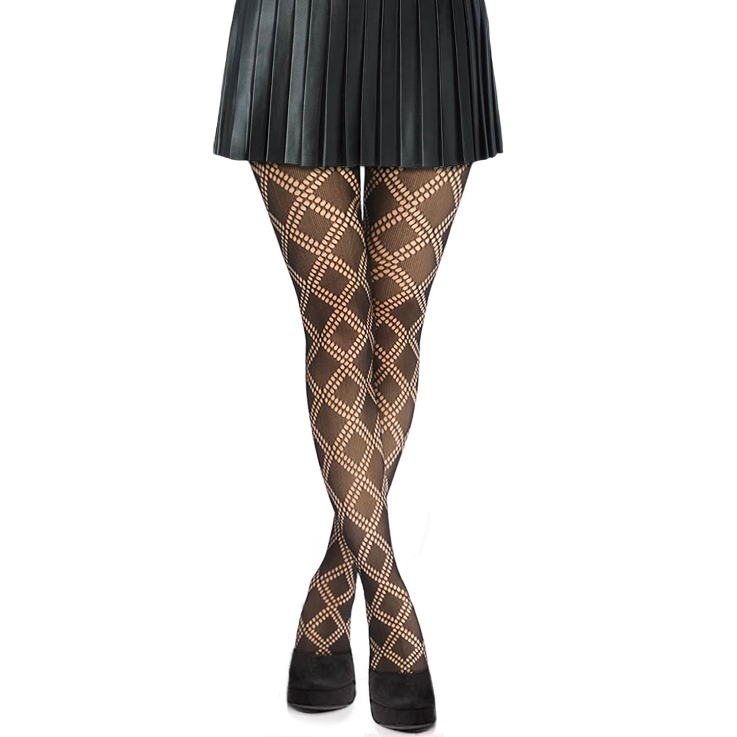 OOTD Black Pleated Miniskirt with cut out tights and heels