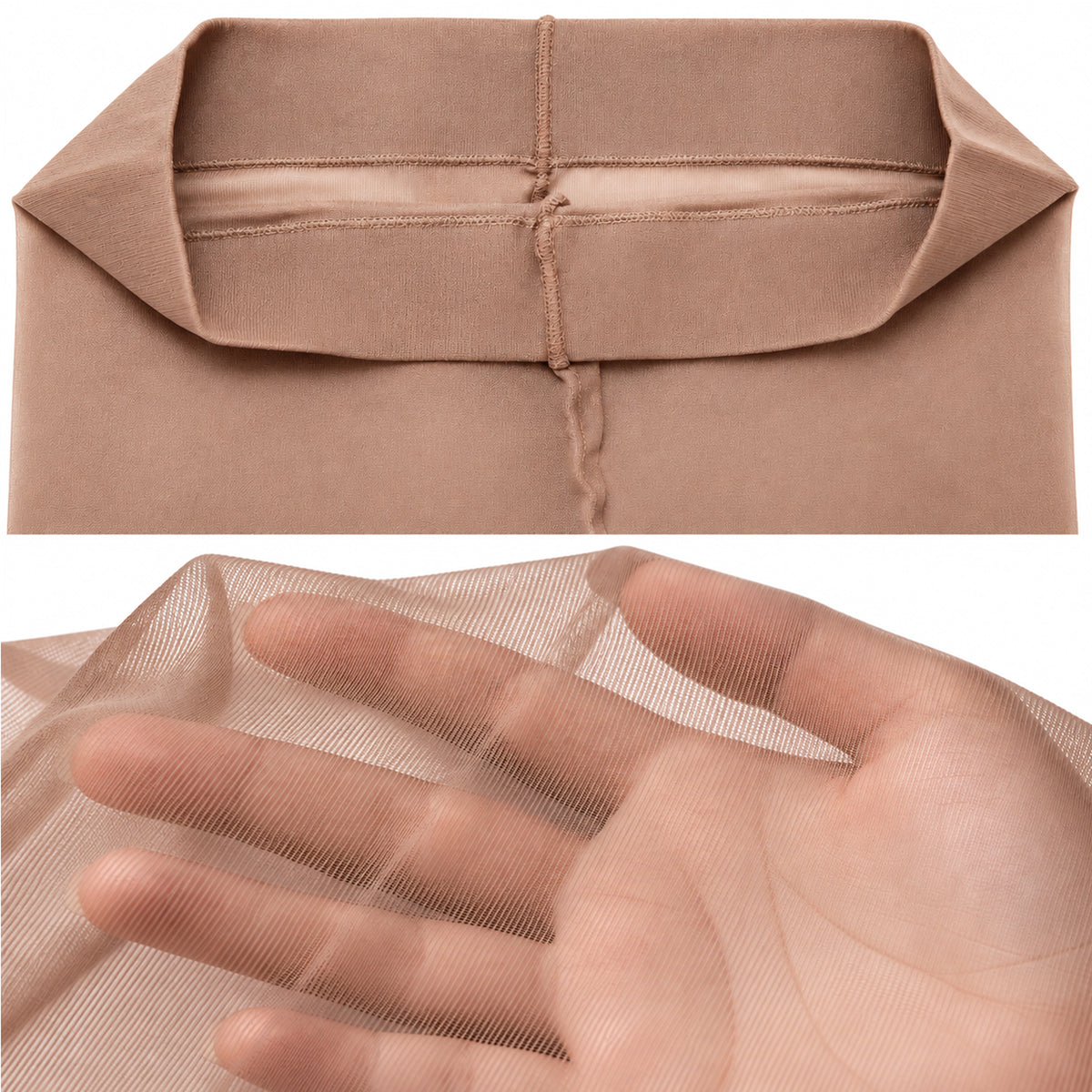 A close-up of a brown sheer fabric, showing the transparency.