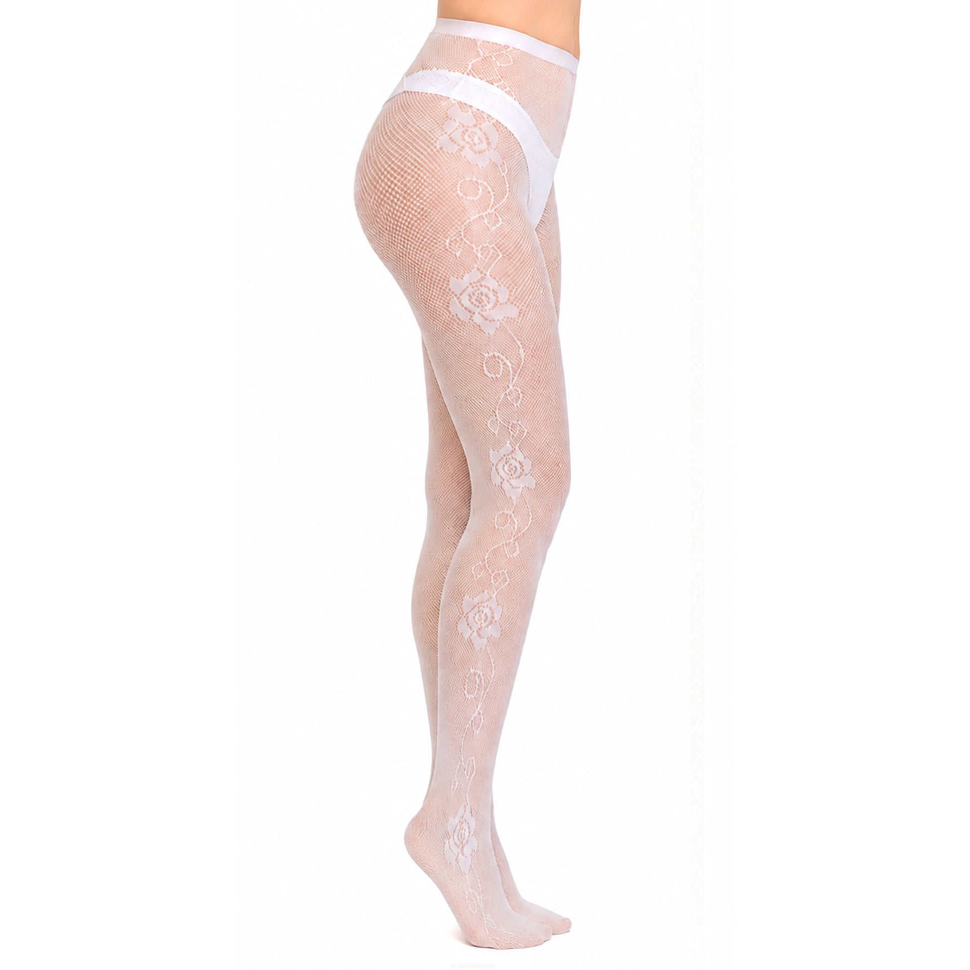 Side Pattern Fishnet Tights In White Simply Joshimo