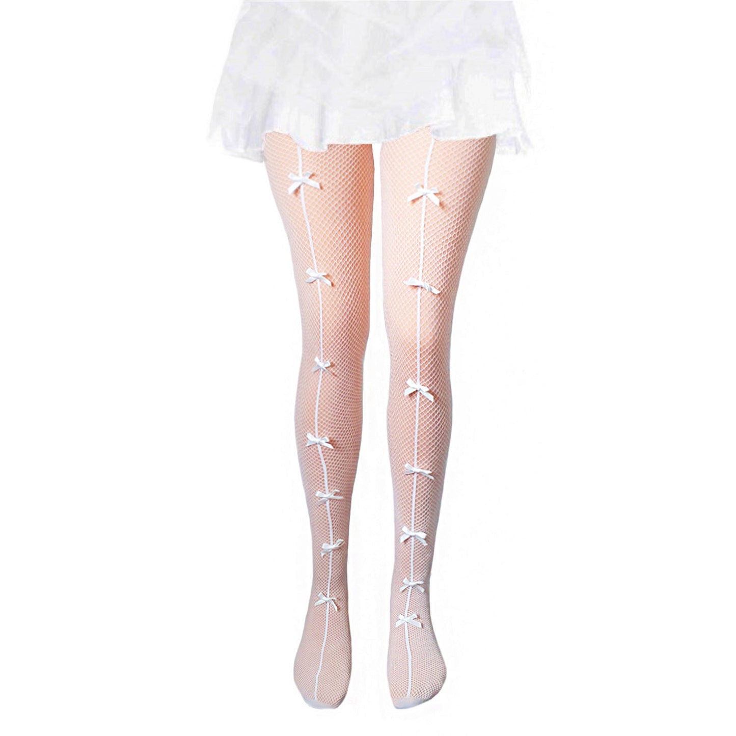 Simply Joshimo White Fishnet Seamed Tights With Bows