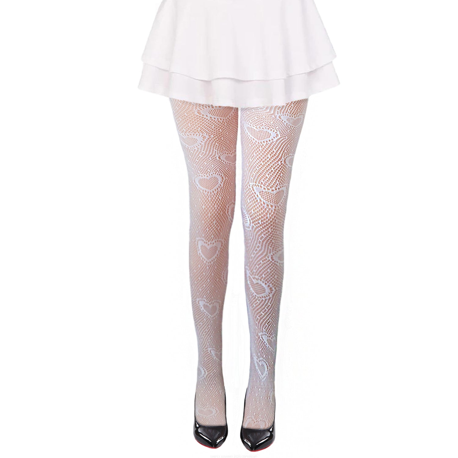 Simply Joshimo white love heart patterned fishnet tights