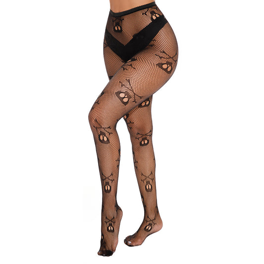 Skull And Cross Bones Lace Fishnet Tights