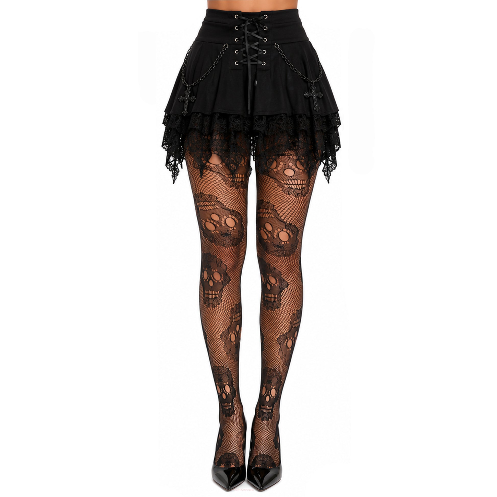 Large Skull Pattern Fishnet Hosiery For Halloween