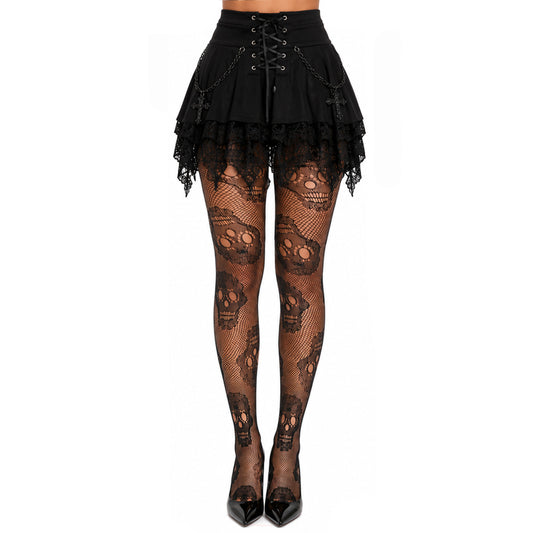 Large Skull Pattern Fishnet Hosiery For Halloween