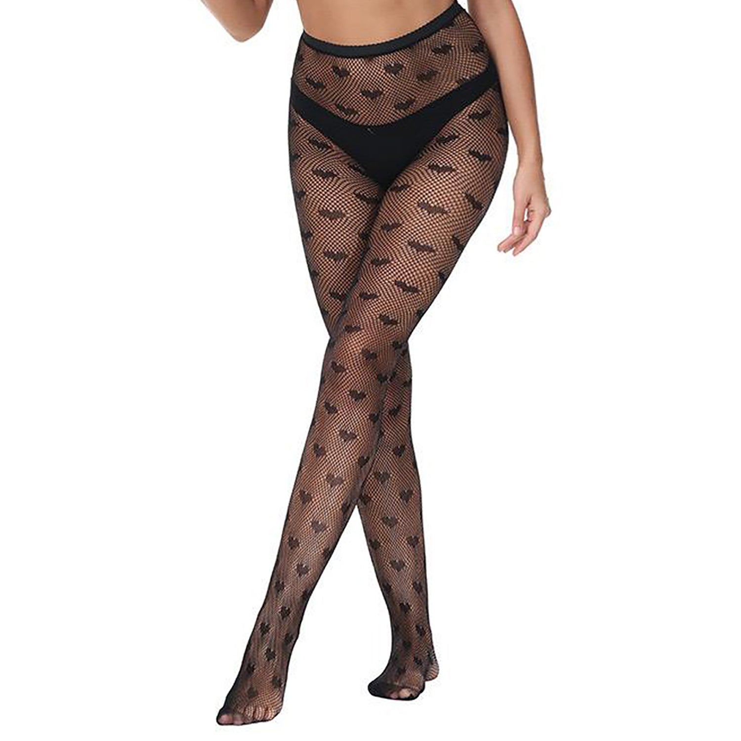 Heart Print Lace Fashion Tights in Black UK 6-16