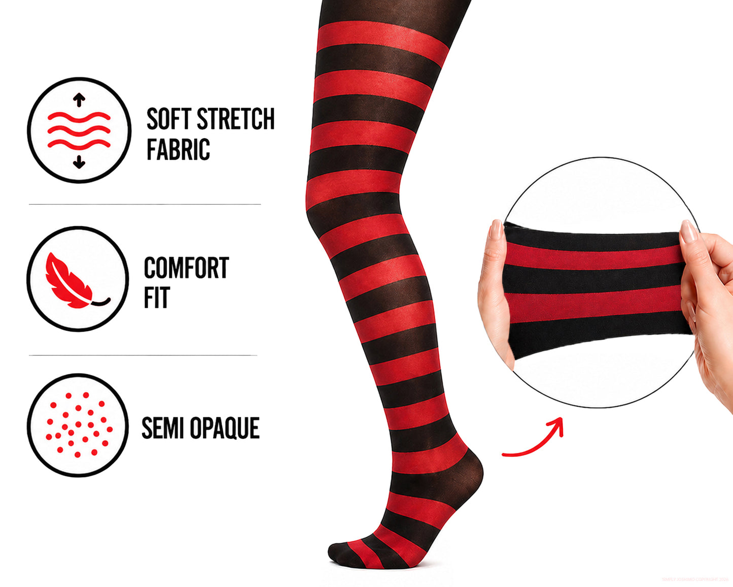Red and black tights with added stretch