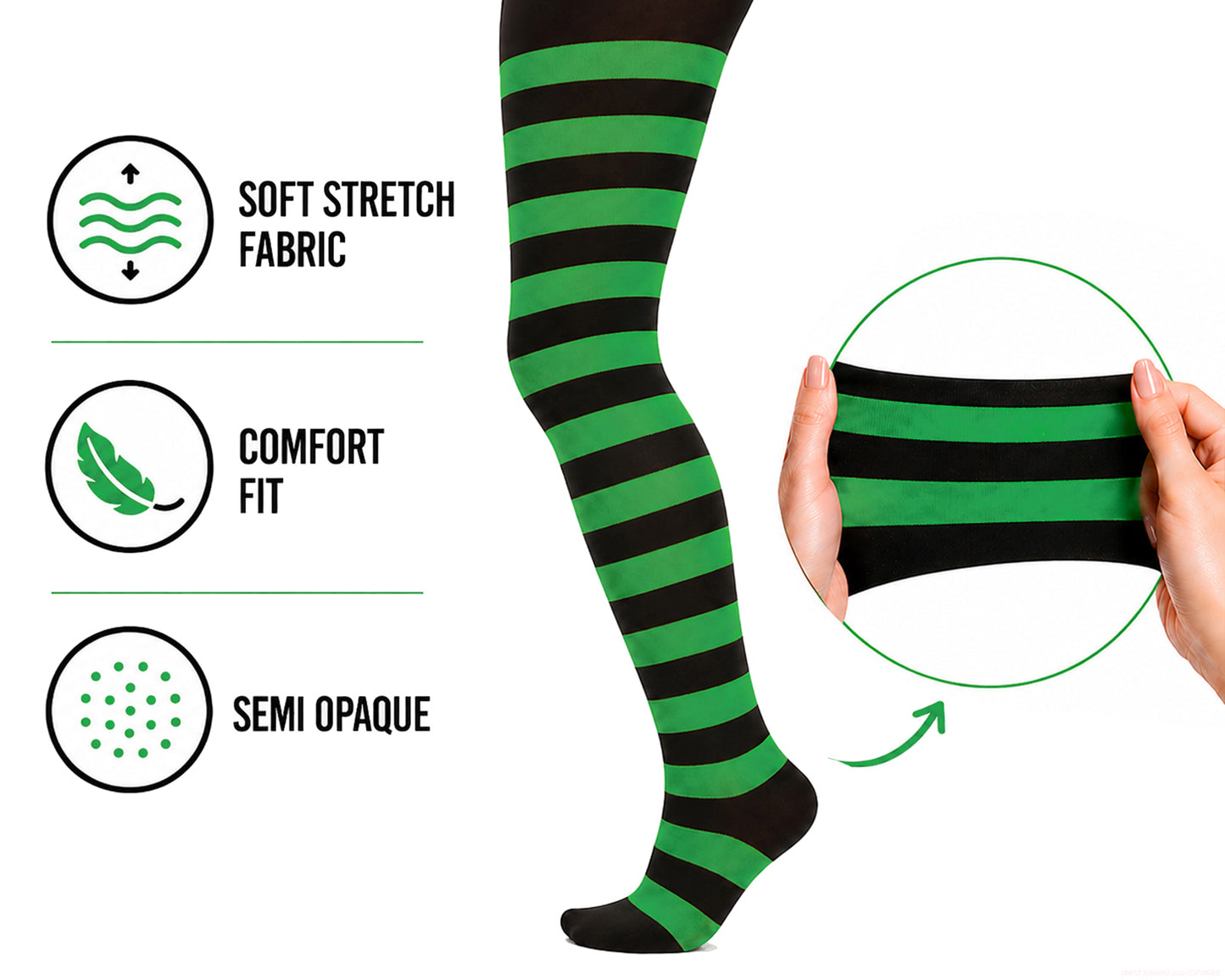Green and black tights with added stretch