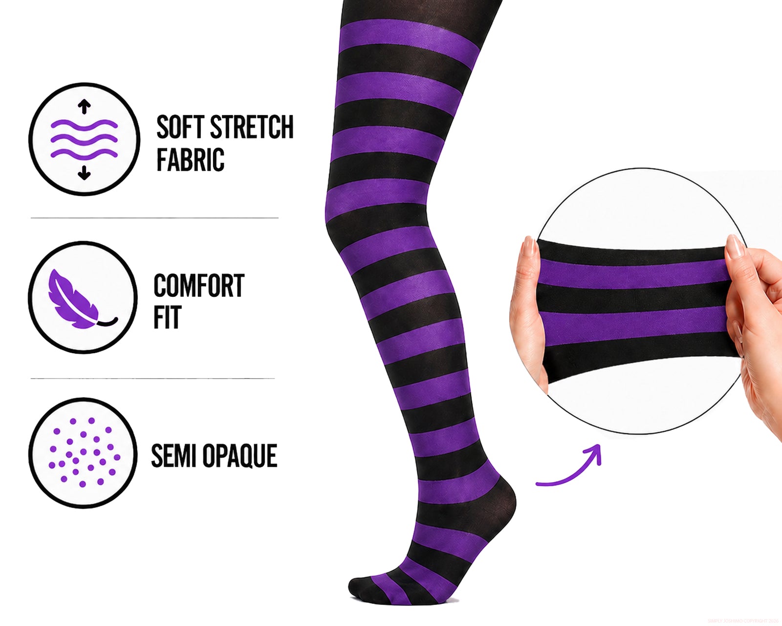 Purple and Black striped tights with added stretch