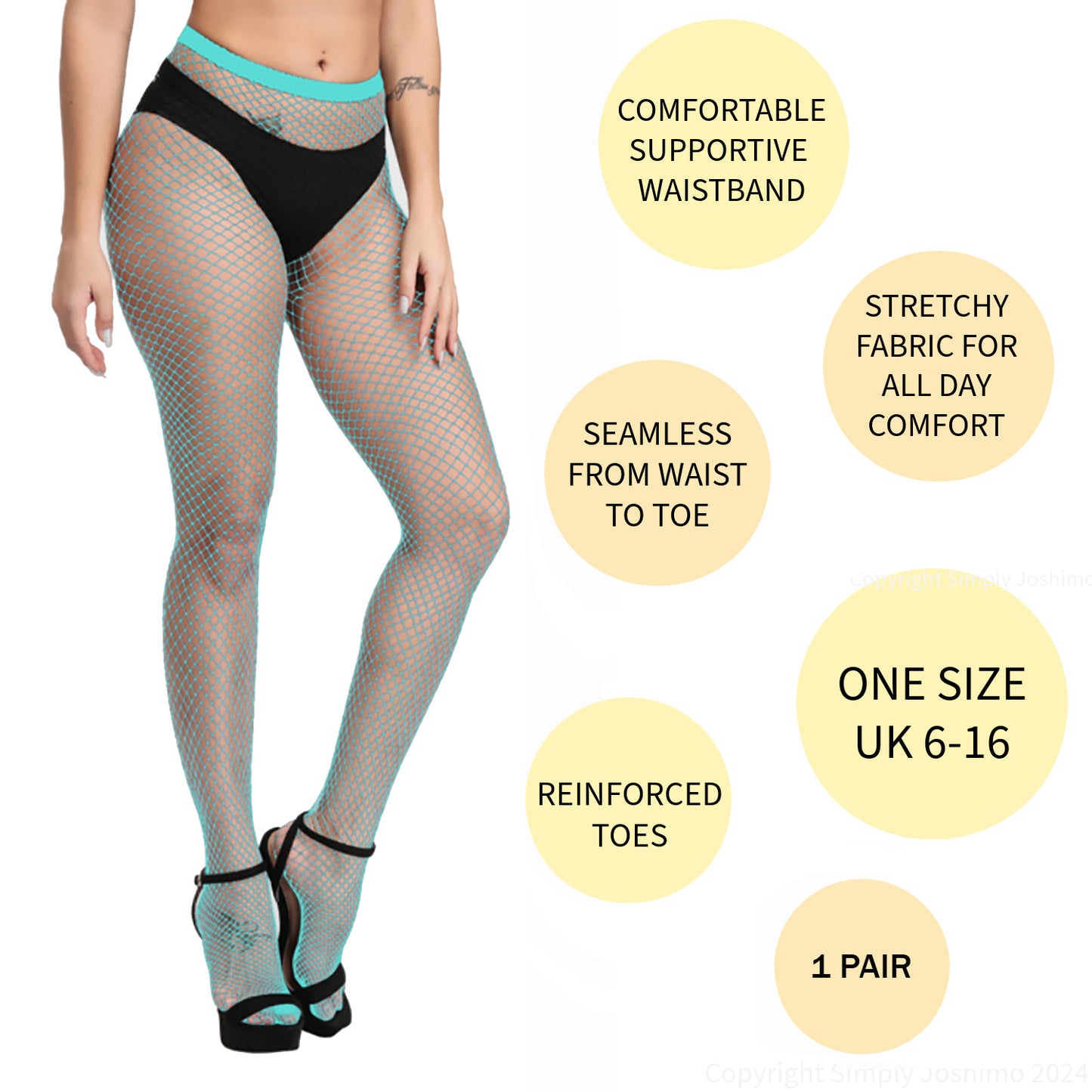 Neon Turquoise Coloured Festival Fishnet Tights - Micro, Regular, Large or Whale Net - 1 Pair