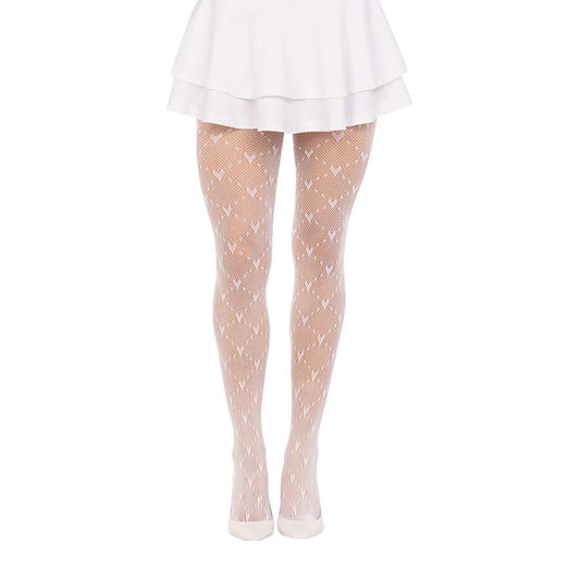 White Heart Patterned Fishnet Tights In Fishnet - Simply Joshimo