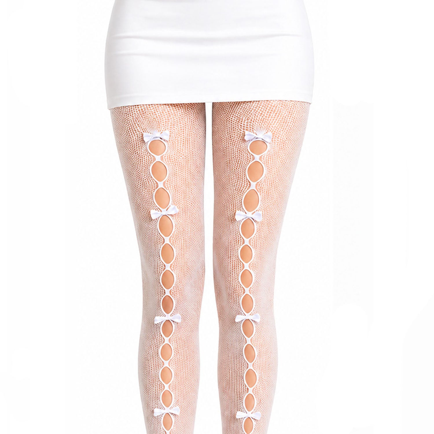 Close up of the bow design on hosiery