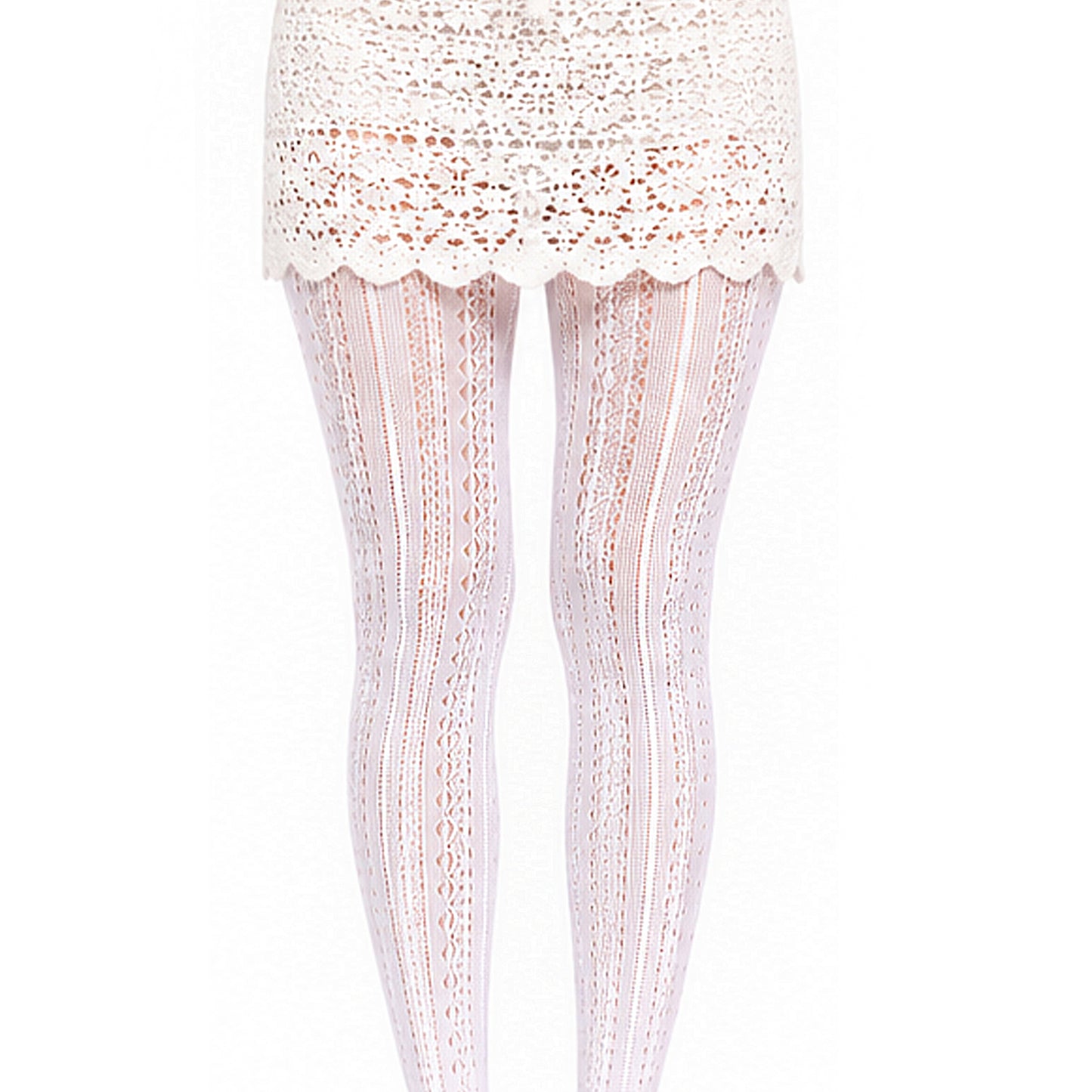 Close up view of the pointelle knitted tights