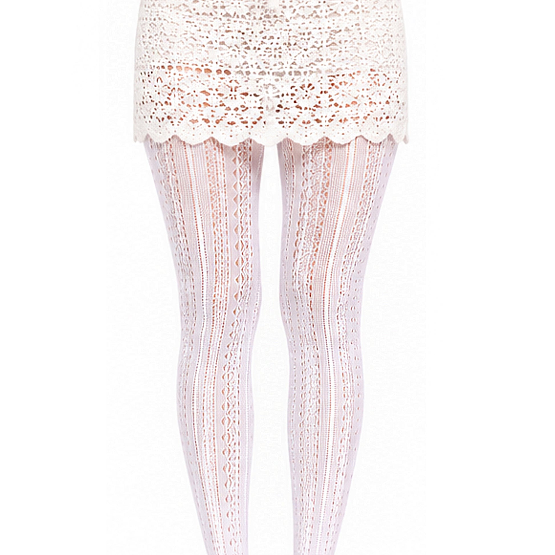Close up view of the pointelle knitted tights