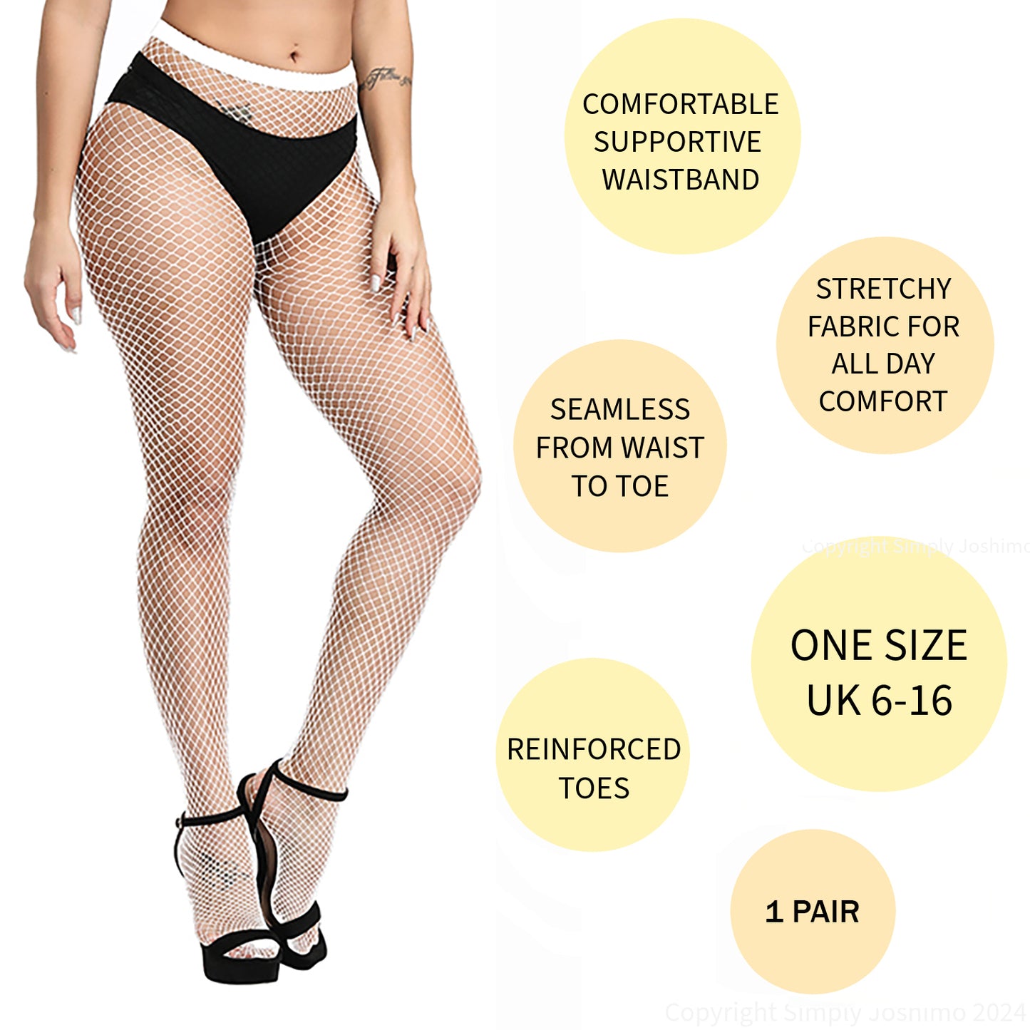 White Coloured Fishnet Tights - Micro, Regular, Large, or Whale Net - 1 Pair