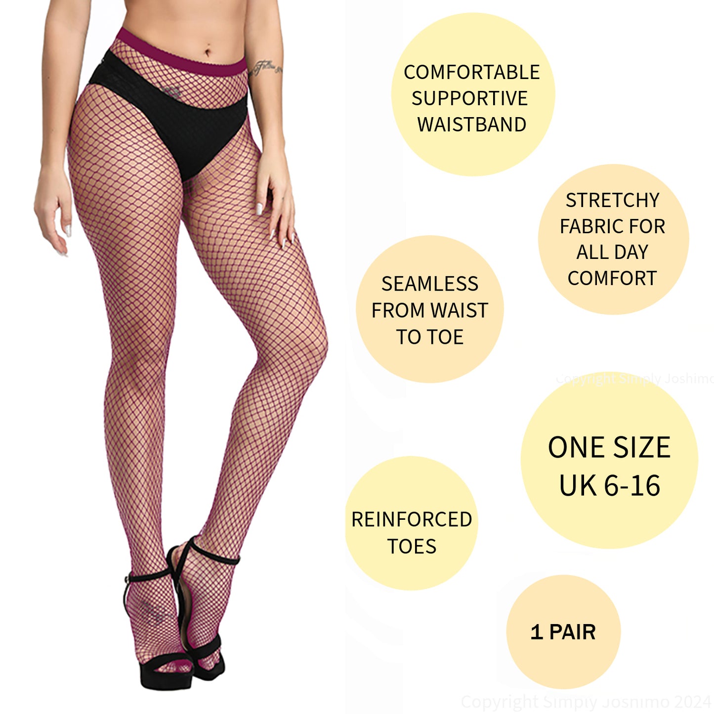 Burgundy Red Coloured Fishnet Tights - Micro, Regular, Large, or Whale Net - 1 Pair