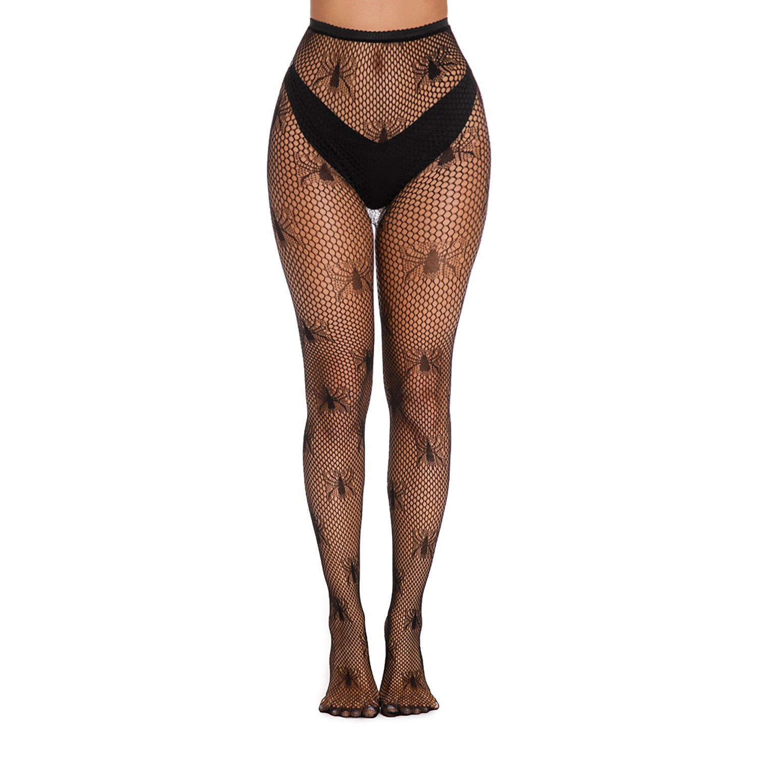 Womens Black Spider Pattern Fishnet Tights - Simply Joshimo