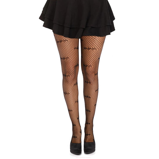 Women's black bat print Halloween fishnet tights - Simply Joshimo