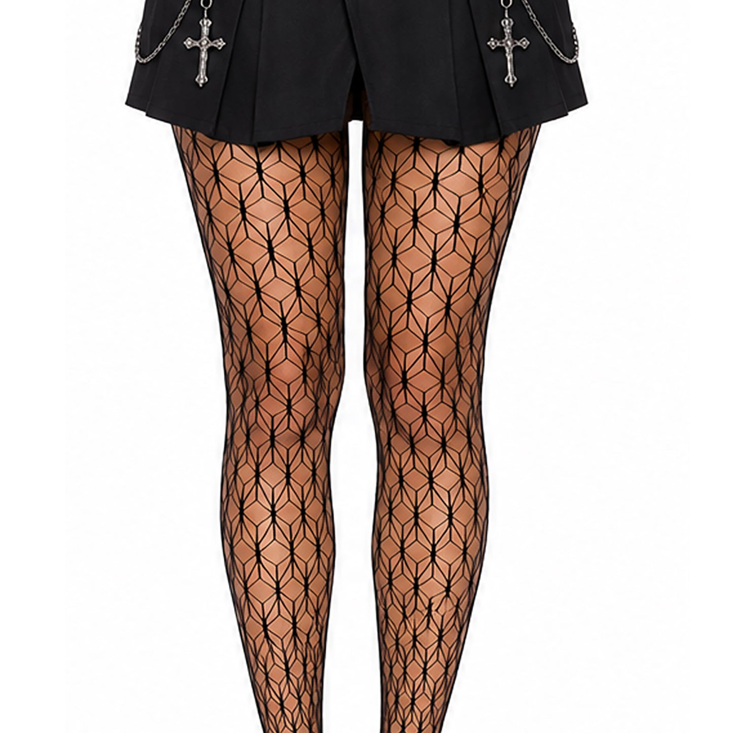 Close up of the geometric web pattern halloween tights