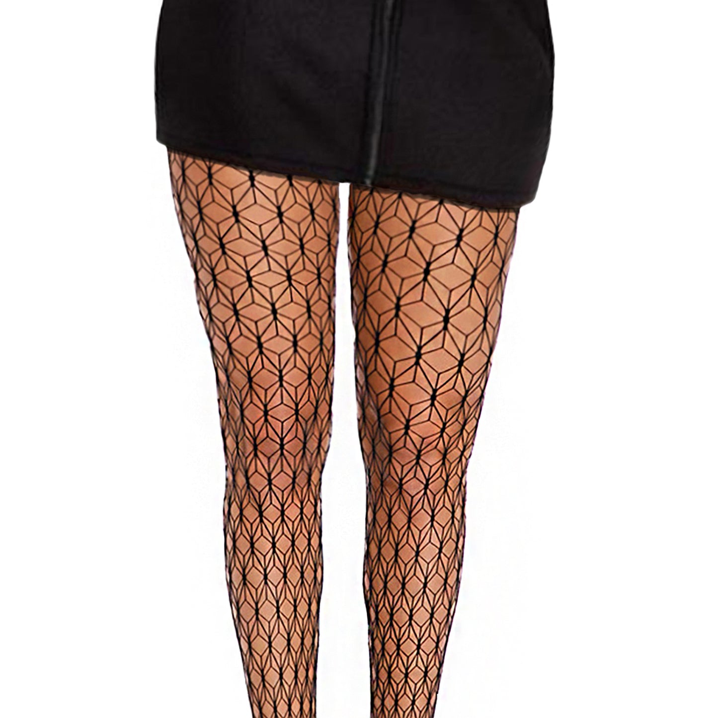 Geometric black cut out tights with mini skirt