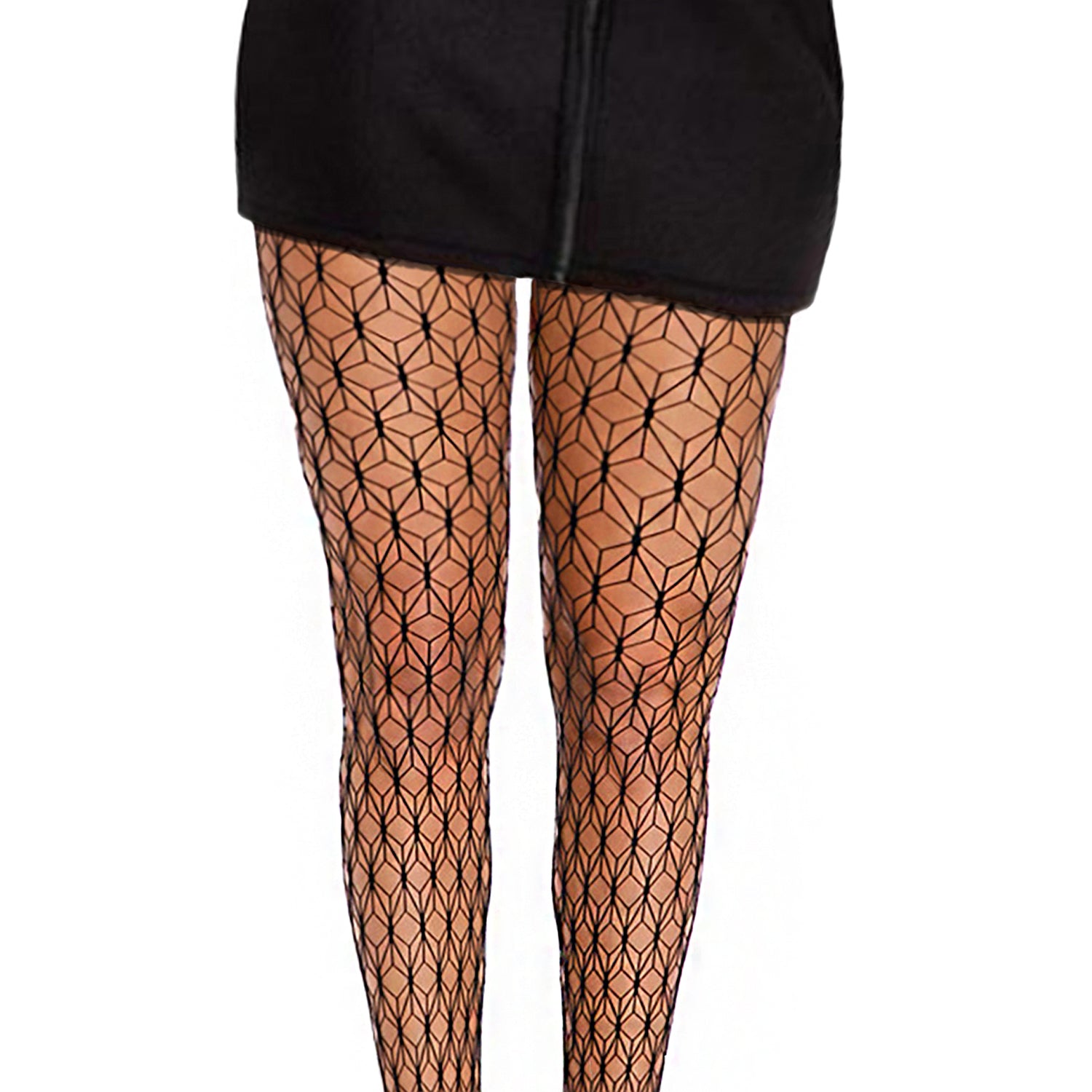Geometric black cut out tights with mini skirt