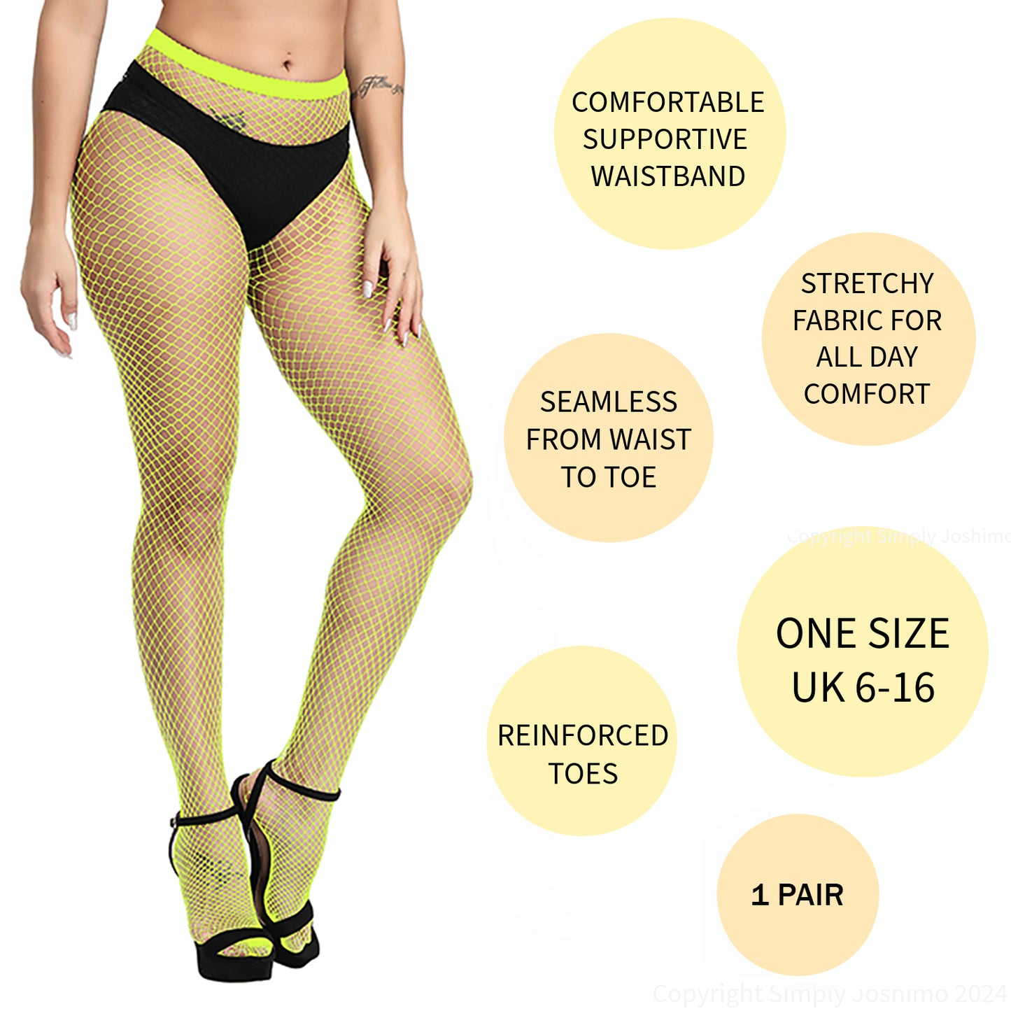 Neon Yellow Coloured Fishnet Tights - Micro, Regular, Large, or Whale Net - 1 Pair