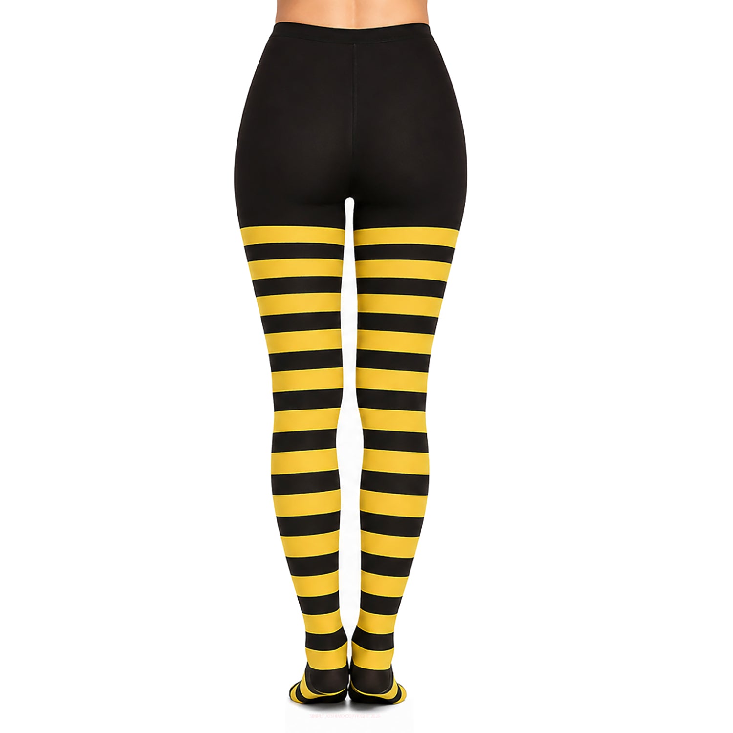 Black and yellow striped tights on a white background