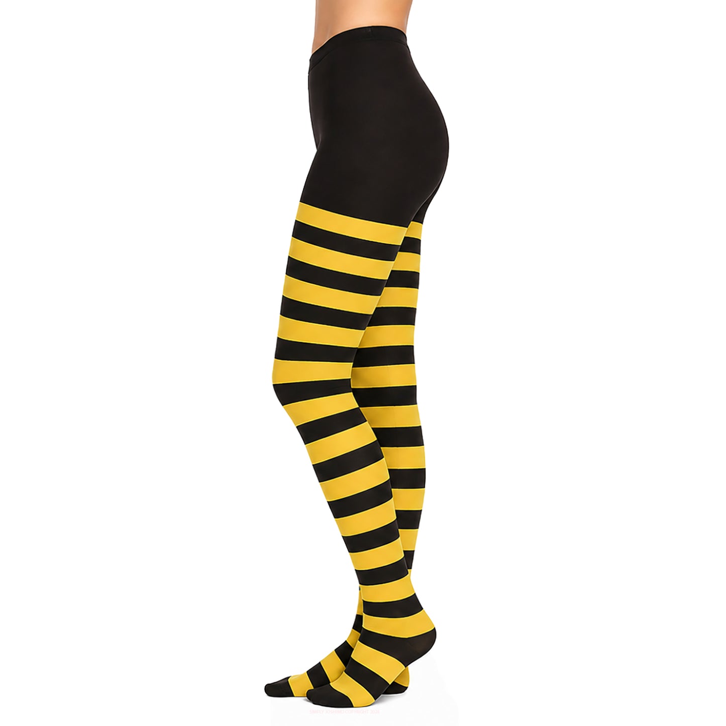 Vibrant Patterned Yellow and Black Striped Tights Outfit