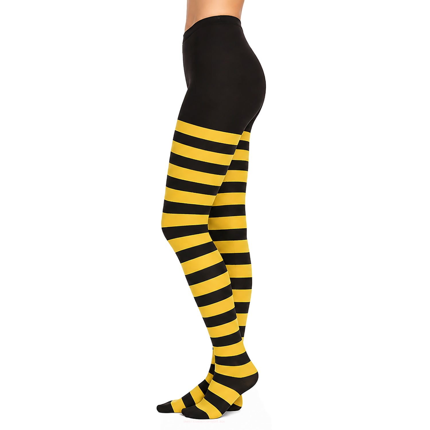Vibrant Patterned Yellow and Black Striped Tights Outfit
