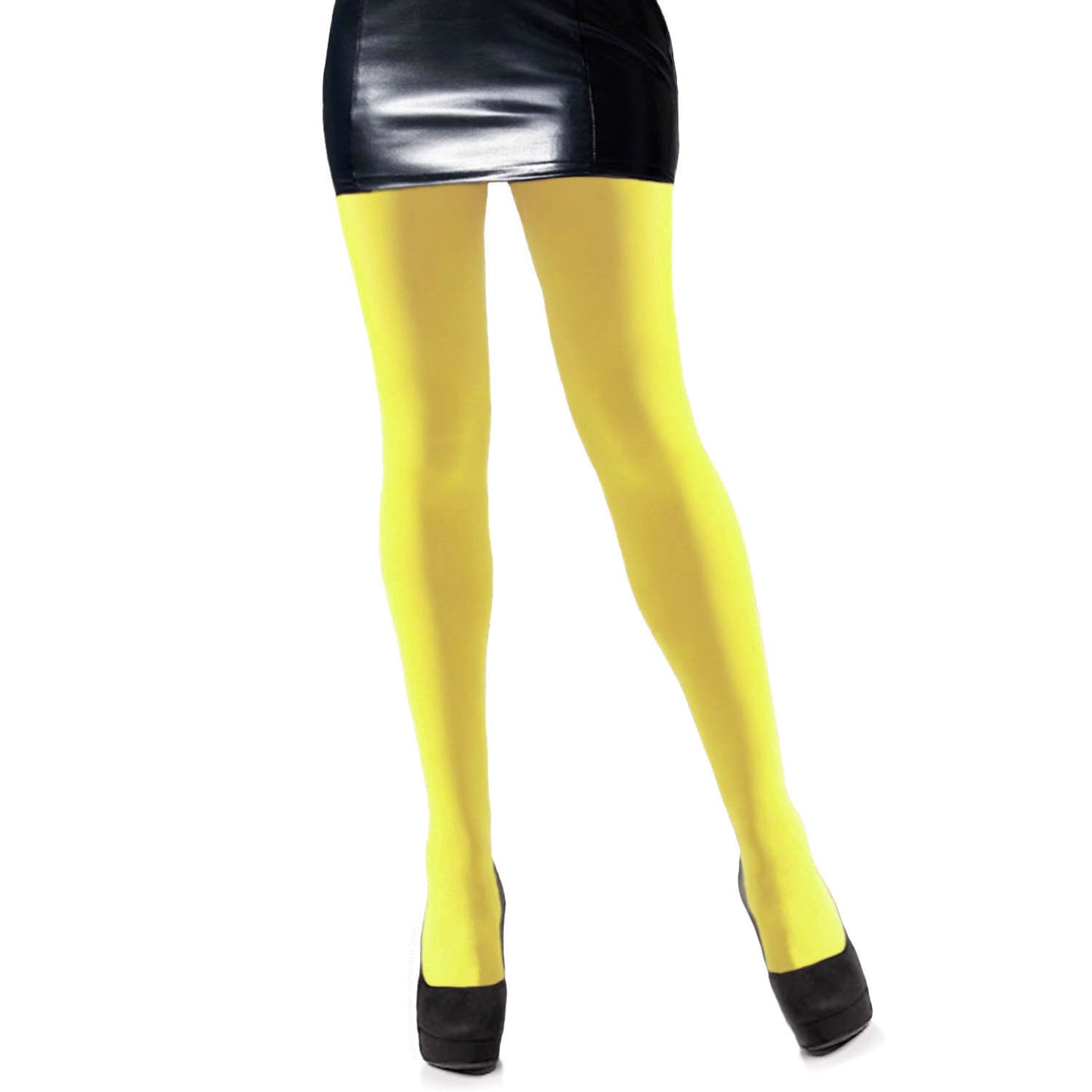 Womens neon yellow coloured opaque tights - Simply Joshimo