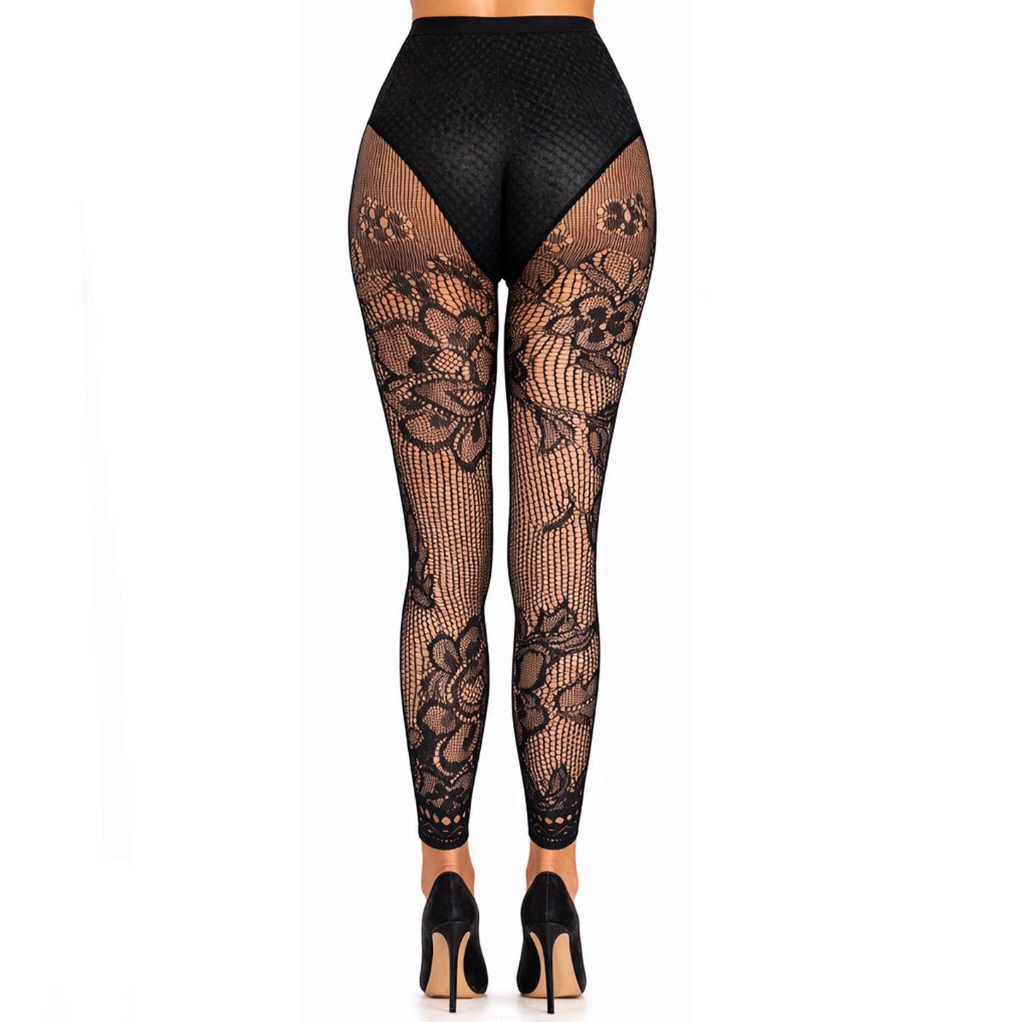 Black Floral Mesh Footless Tights- Simply Joshimo