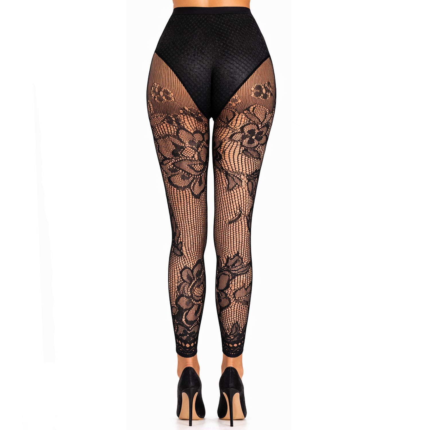 Black Floral Mesh Footless Tights- Simply Joshimo