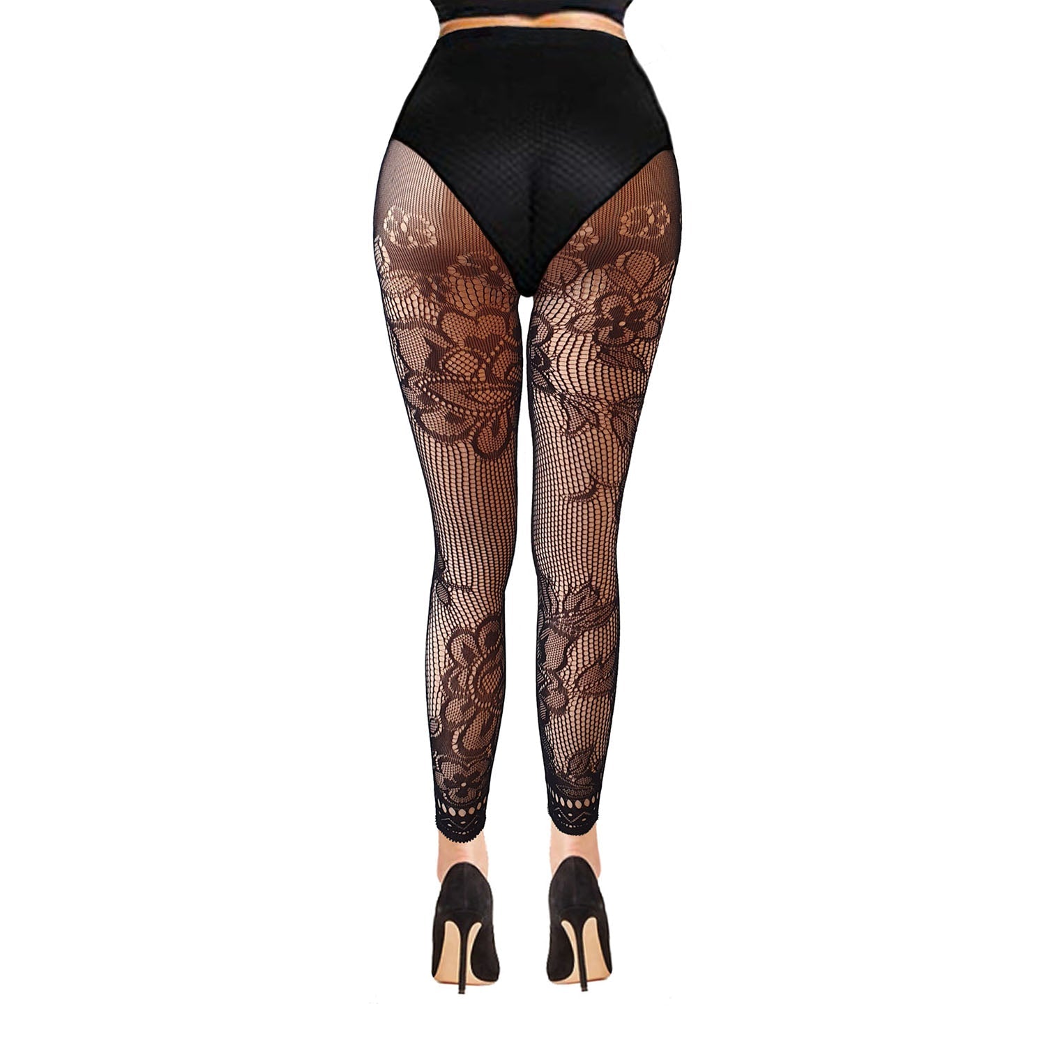 Black Floral Mesh Footless Tights- Simply Joshimo
