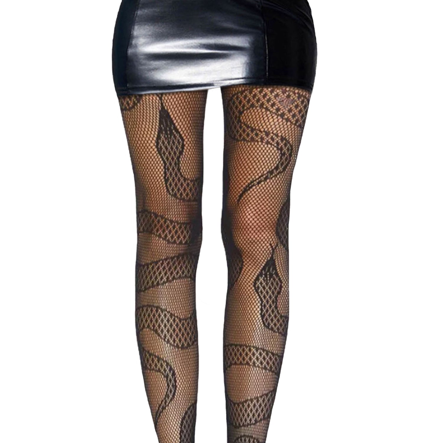 black lace snake patterned fishnet tights