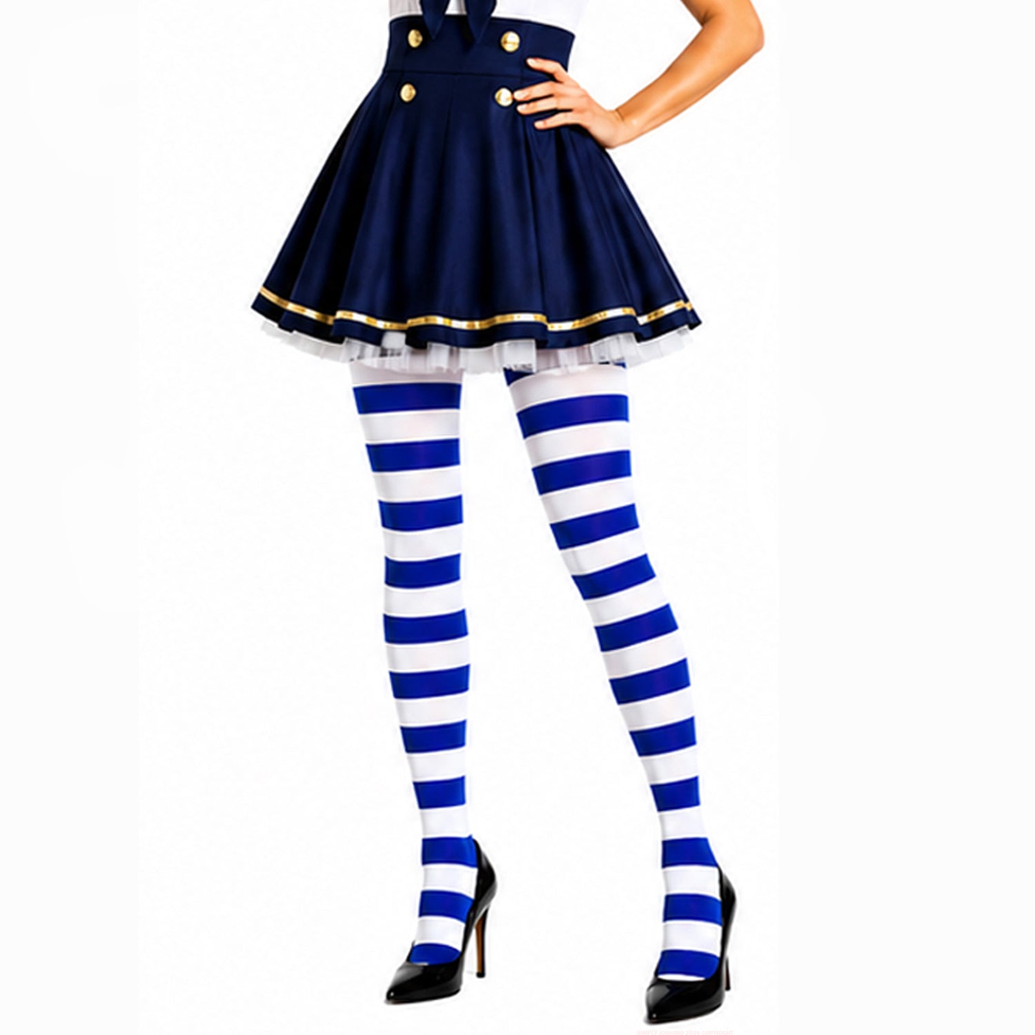 Blue and White Striped Opaque Tights  with Sailor Outfit