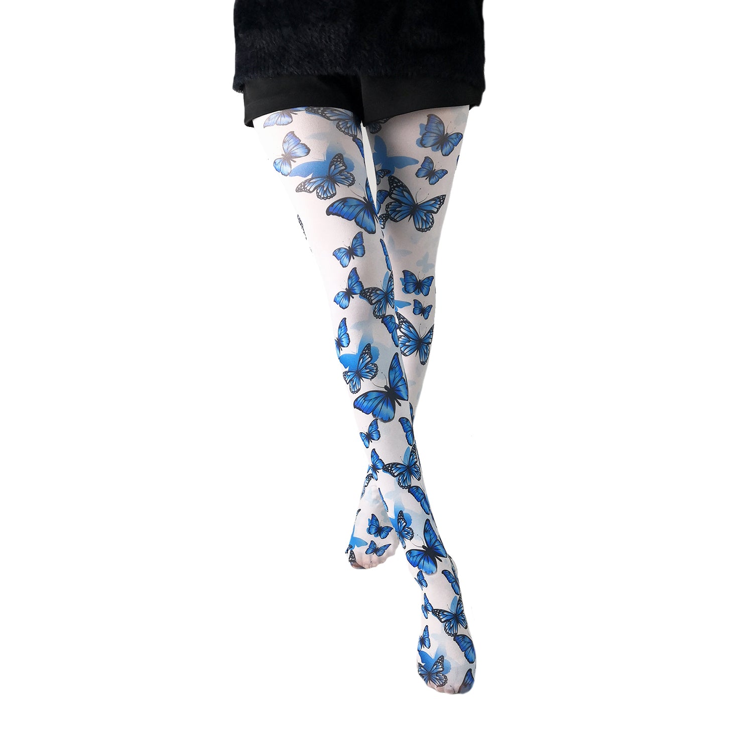 White And Blue Butterfly Patterned Sheer Tights Simply Joshimo