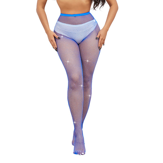 Neon Blue Crystal Fishnet Festival Tights -Simply Joshimo