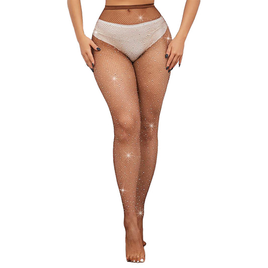 Brown Funky Fishnet Festival Crystal Tights - Simply Joshimo