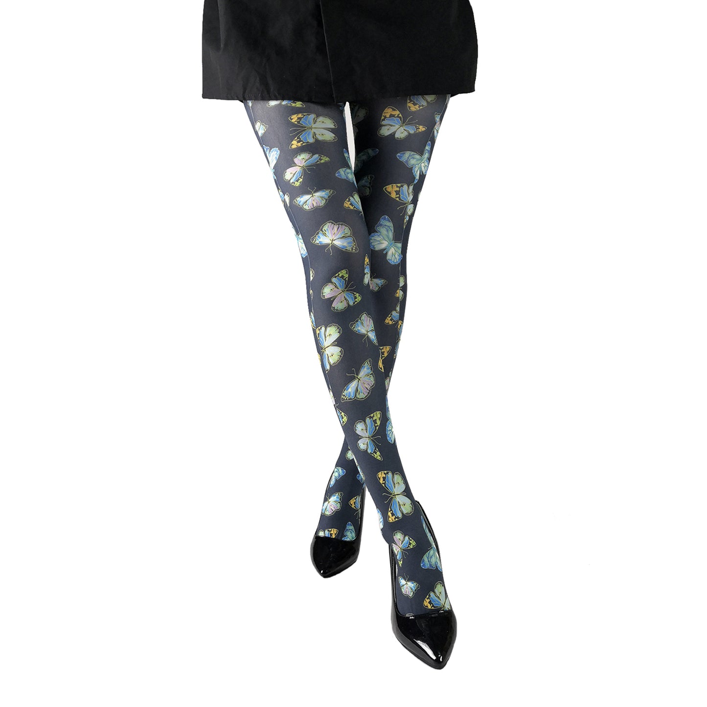 Black Butterfly Print Patterned Sheer Tights- Simply Joshimo