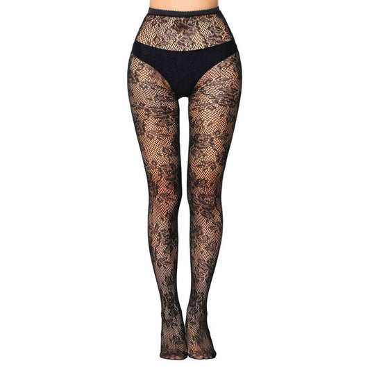 Women's Black Rose Tights and Lace Fishnet - Simply Joshimo