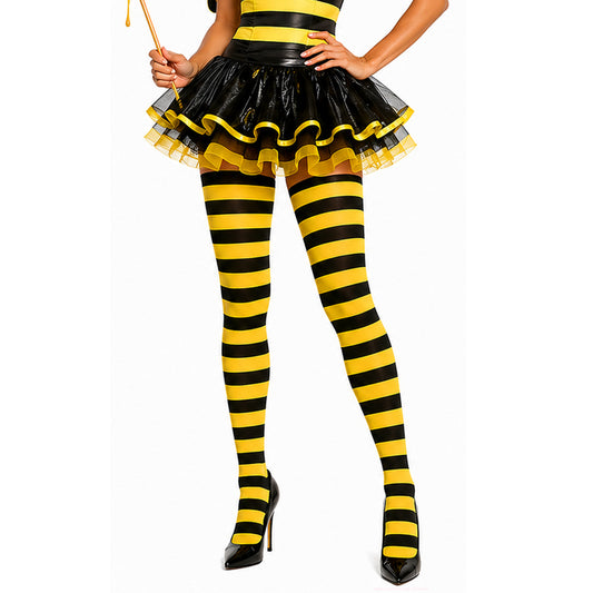 Yellow and black striped tights for fancy dress costume