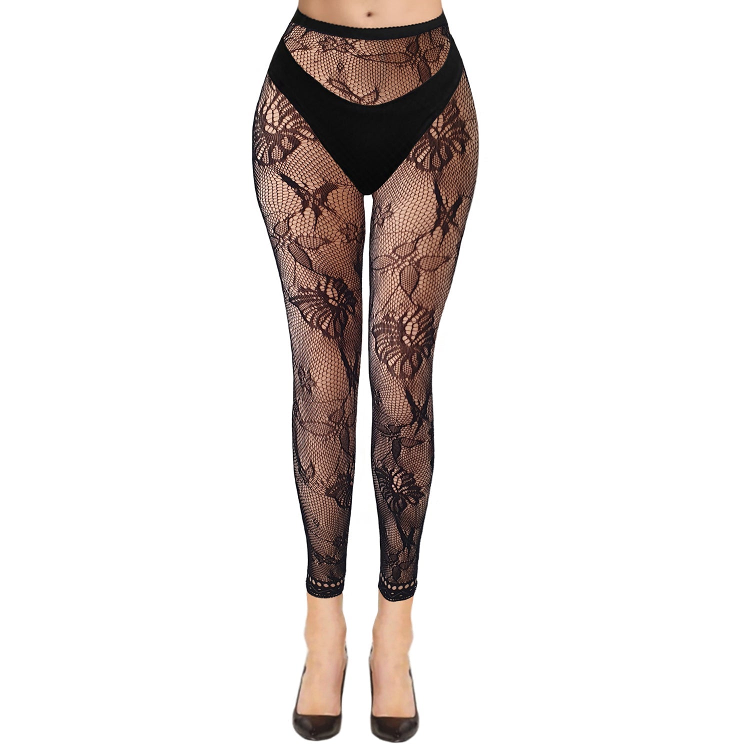 Floral Print Footless Fishnet Tights - Simply Joshimo