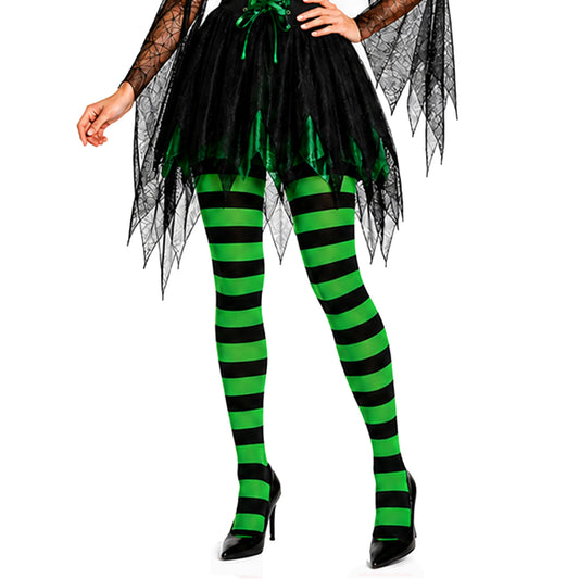 Green and black striped witch Halloween tights - Simply Joshimo